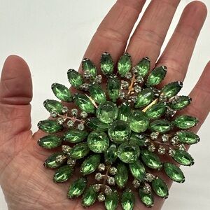 Large Vintage Green Rhinestone Brooch